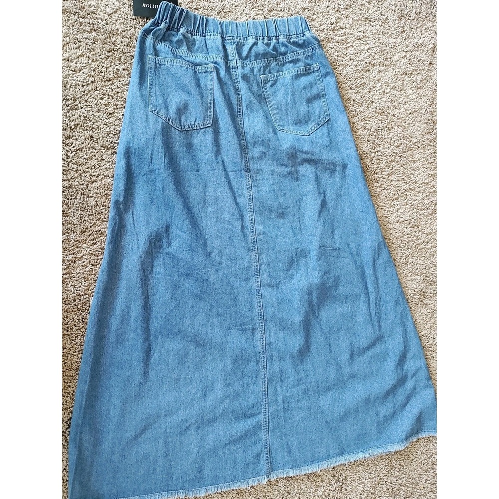 Women Maxi Skirt Size Small Pockets Blue Elastic Waist Casual Career No Slit - Picture 3 of 10
